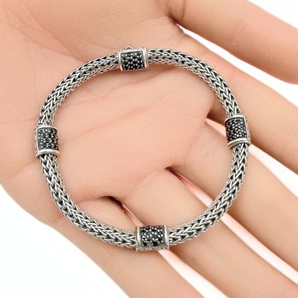 John Hardy Designer Signed Sterling Silver 4 StationBlack Sapphire Bracelet